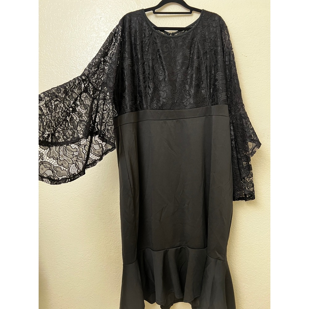 Black Lace Bell Sleeve Mermaid Hem Cocktail Dress Plus Size 4XL